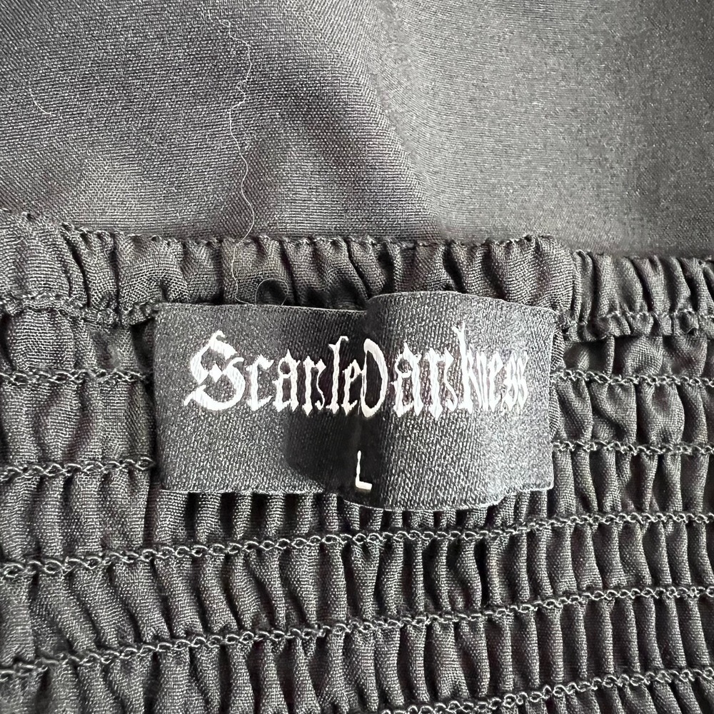 Scarlet Darkness Black Goth Cottagecore Smocked Ruffle Strap Midi Dress L - Picture 4 of 10